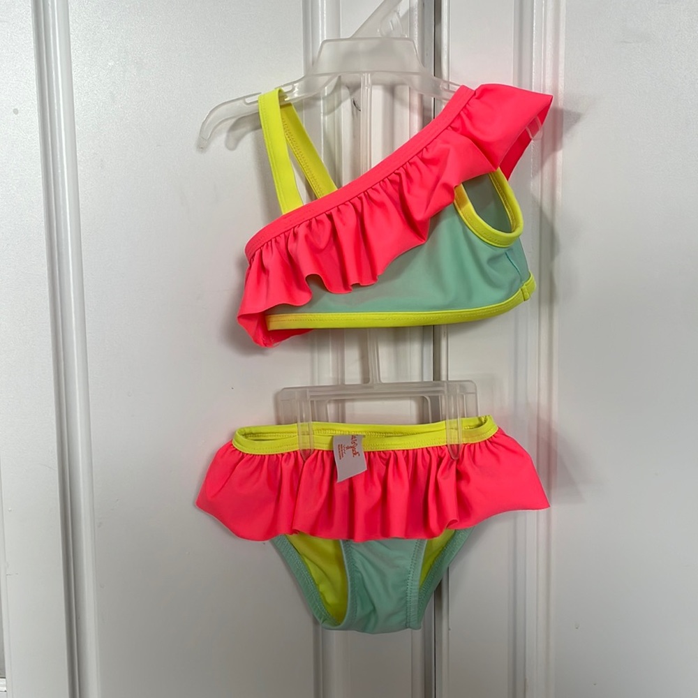 Two piece swimsuit neon ruffles